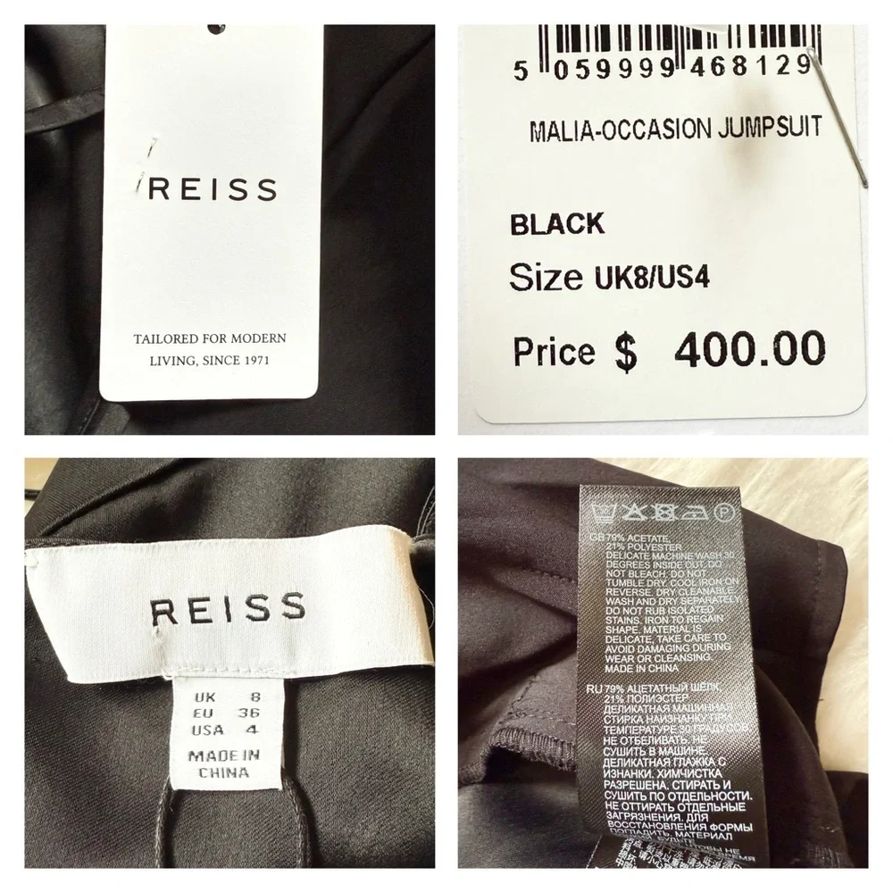 New! REISS Malia Cowl Neck Open Back Satin Jumpsuit In Black - Picture 11 of 11